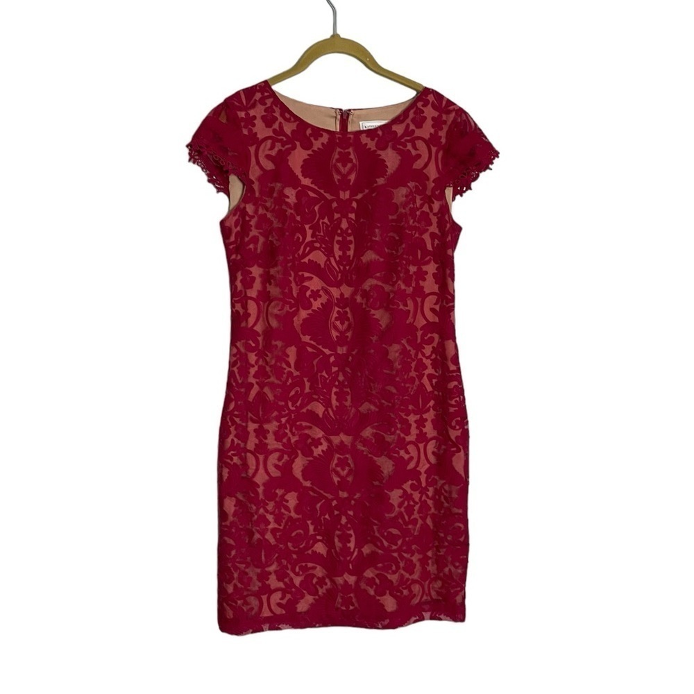 Red Sheath Midi Dress with Flutter Cap Sleeves